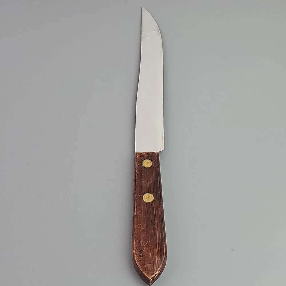 Vintage 8 in Blade REAL KEEN Stainless Slicing Carving Chef Knife USA Wooden